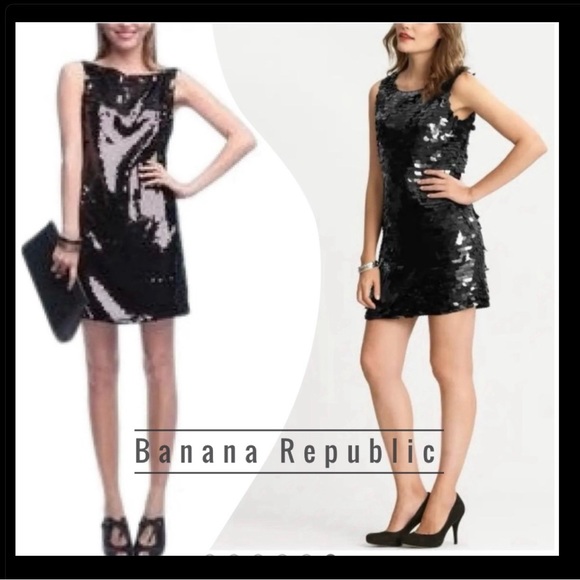 Banana Republic Black Sequins Clubbing Sheath Mini Dress Dress - 6P - Picture 1 of 9
